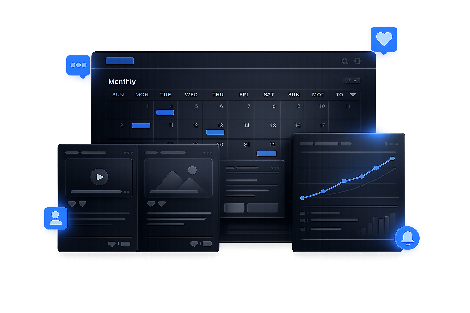 Social media calendar and performance interfaces