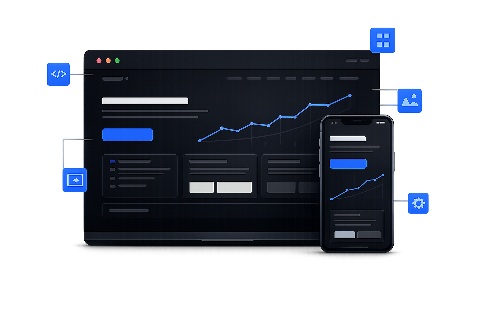Website interface across desktop and mobile screens